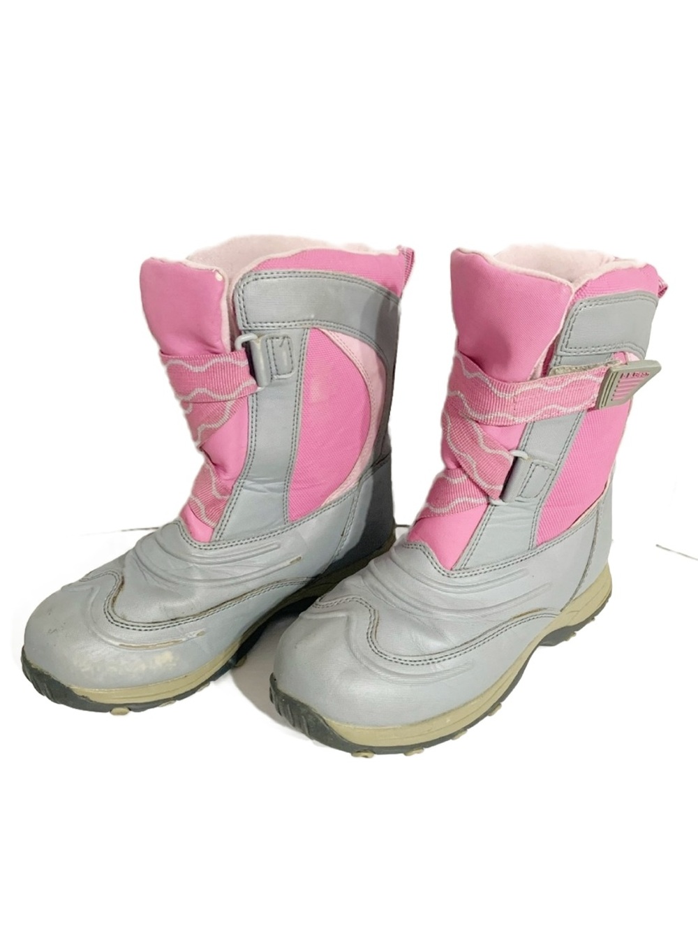 L.L. Bean Classic Girls Winter Snow Boots Pink & Gray Rubber Man Made Materials